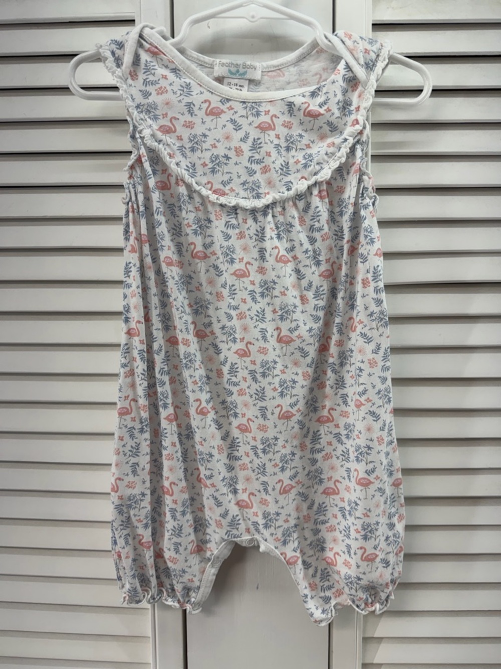 Feather baby size 12-18M Flamingo Print Baby Romper - Soft White & Pink